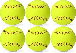 Lewtemi 11-Inch Official Softballs - Neon Yellow Synthetic Leather for Fastpitch Slowpitch Training, Youth Adult Practice 6-Pack