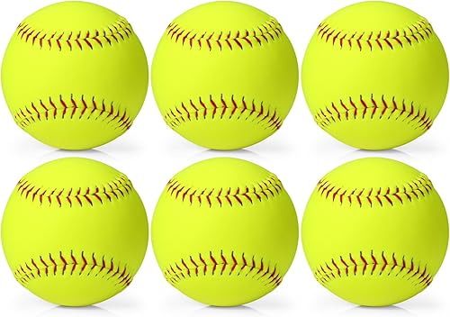 Miniatura 1 de Lewtemi Pelota de sóftbol de práctica deportiva amarilla de 12 pulgadas, tamaño y peso oficiales, pelota de sóftbol de lanzamiento lento para