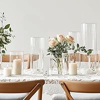 Vista 5 de Juego de 4 jarrones cilíndricos de vidrio, jarrones de flores modernos de 4/6/8/10 pulgadas para centros de mesa, arreglos de jarrones y velas