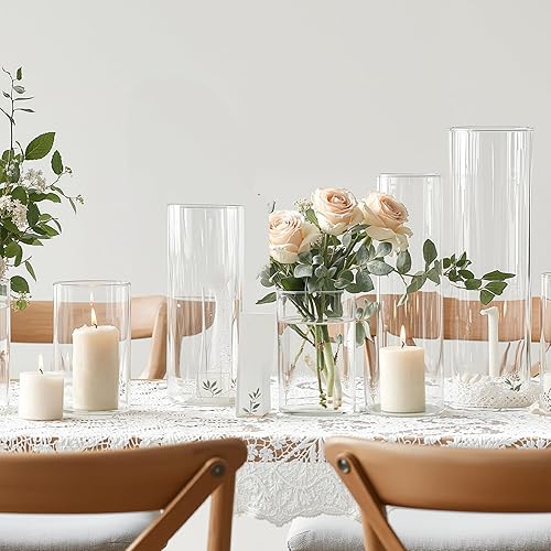 Miniatura 5 de Juego de 4 jarrones cilíndricos de vidrio, jarrones de flores modernos de 46810 pulgadas para centros de mesa, arreglos de jarrones y velas