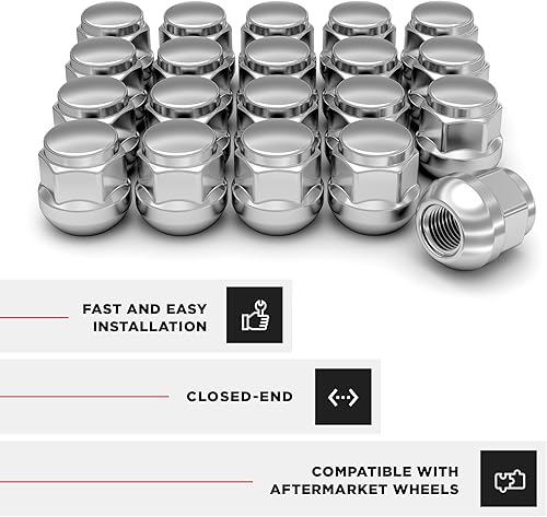 Miniatura 5 de White Knight Tuercas de llanta M12x1.5 para Honda y Acura seleccionados (versión corta), asiento de radio estilo fábrica (triple capa cromada) -
