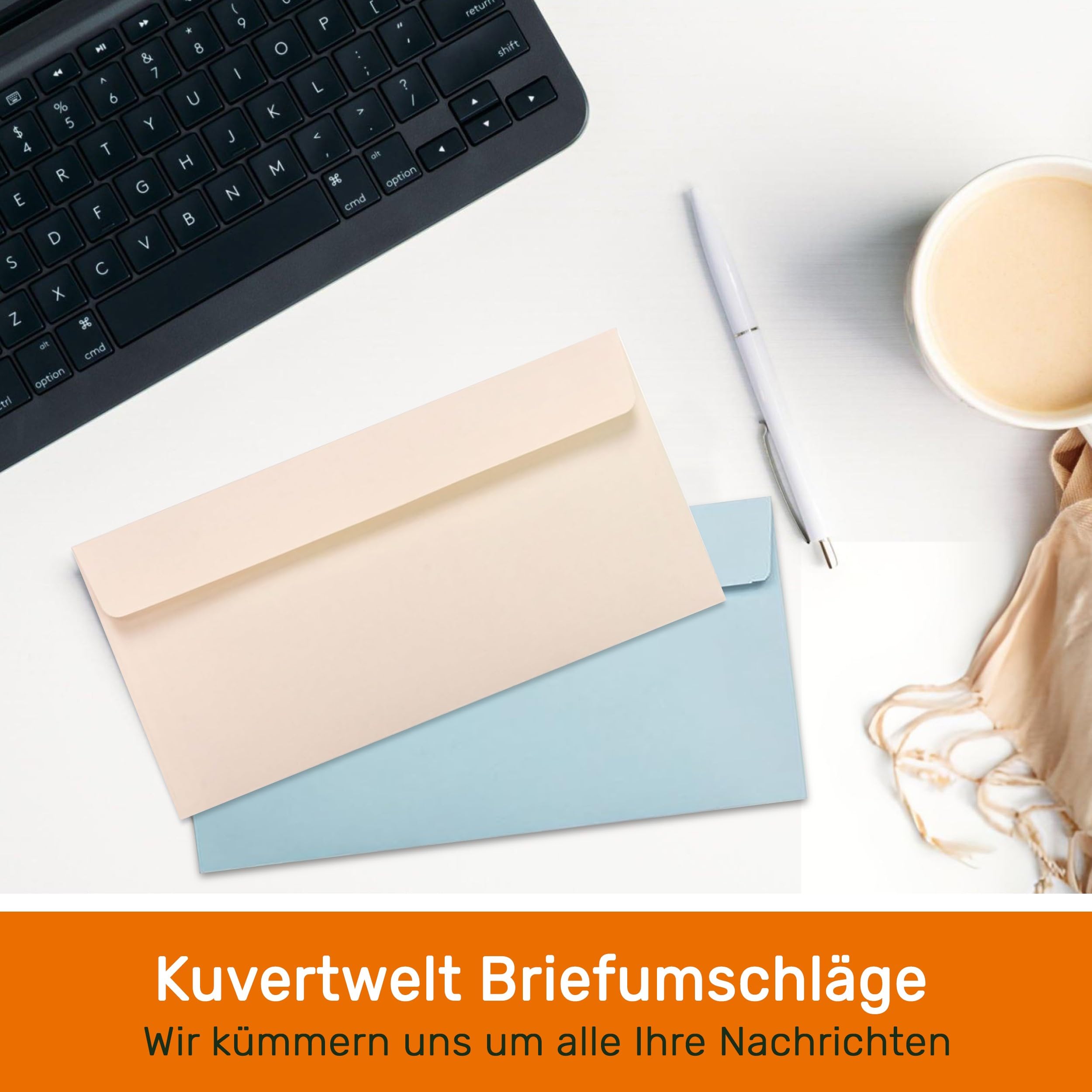 Umschläge, DIN Lang (220 x 110 mm), selbstklebend, Creme | Hochwertige Papierumschläge im 200er-Pack mit hoher Reißfestigkeit und langlebigem Haftklebestreifen.