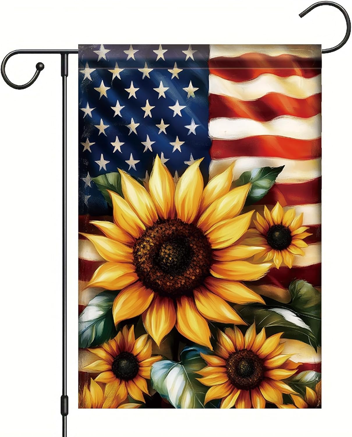 Sunflower Garden Flag 4th of July American Flags 12x18 Inch Double Sided Patriotic USA Flag Flag for Outdoor Independence Day Memorial Day Decorations for Farmhouse Holiday Yard Outside