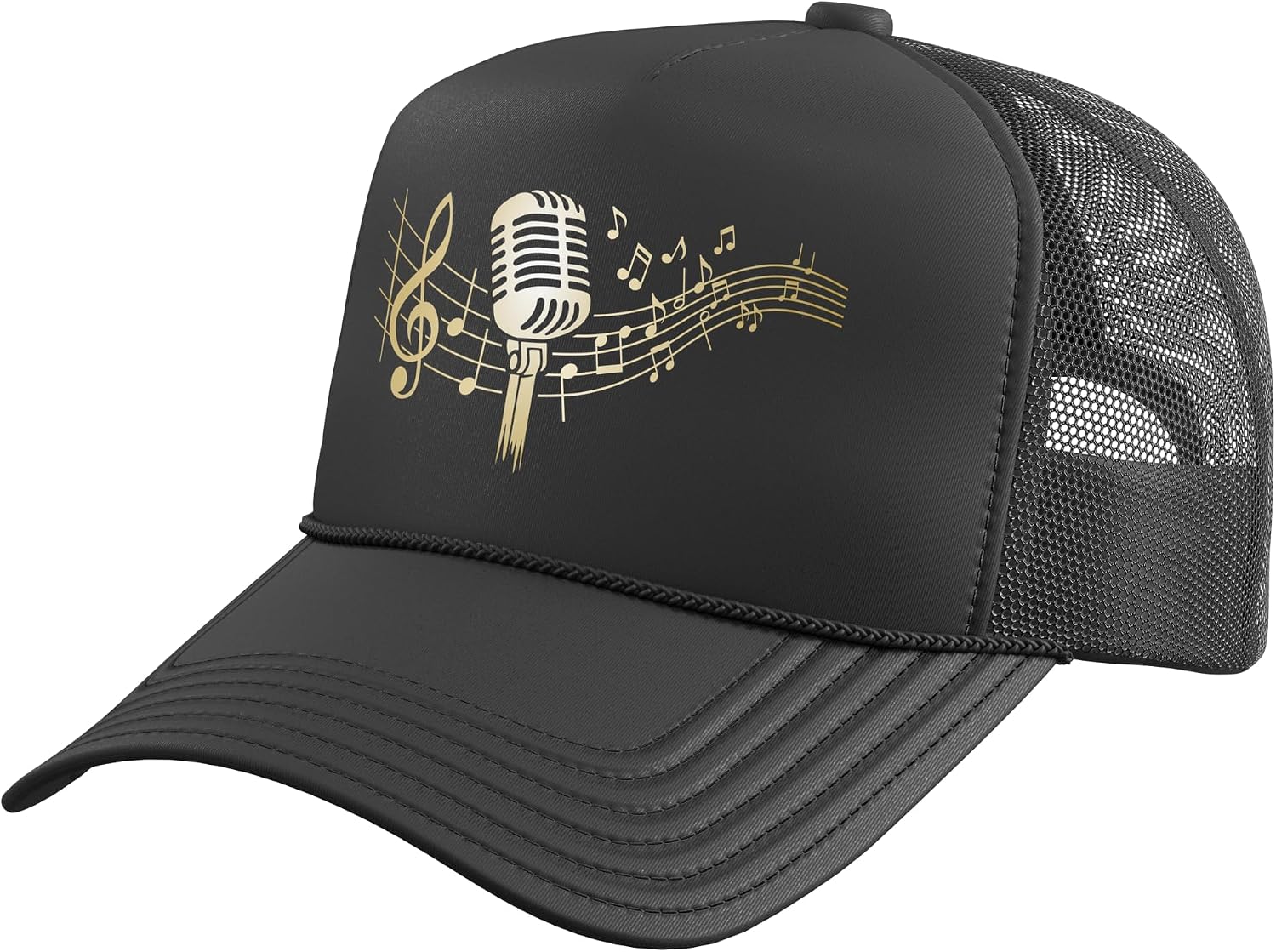 Singer Microphone Vintage Karaoke Singing Trucker Hat with Adjustable Mesh Back