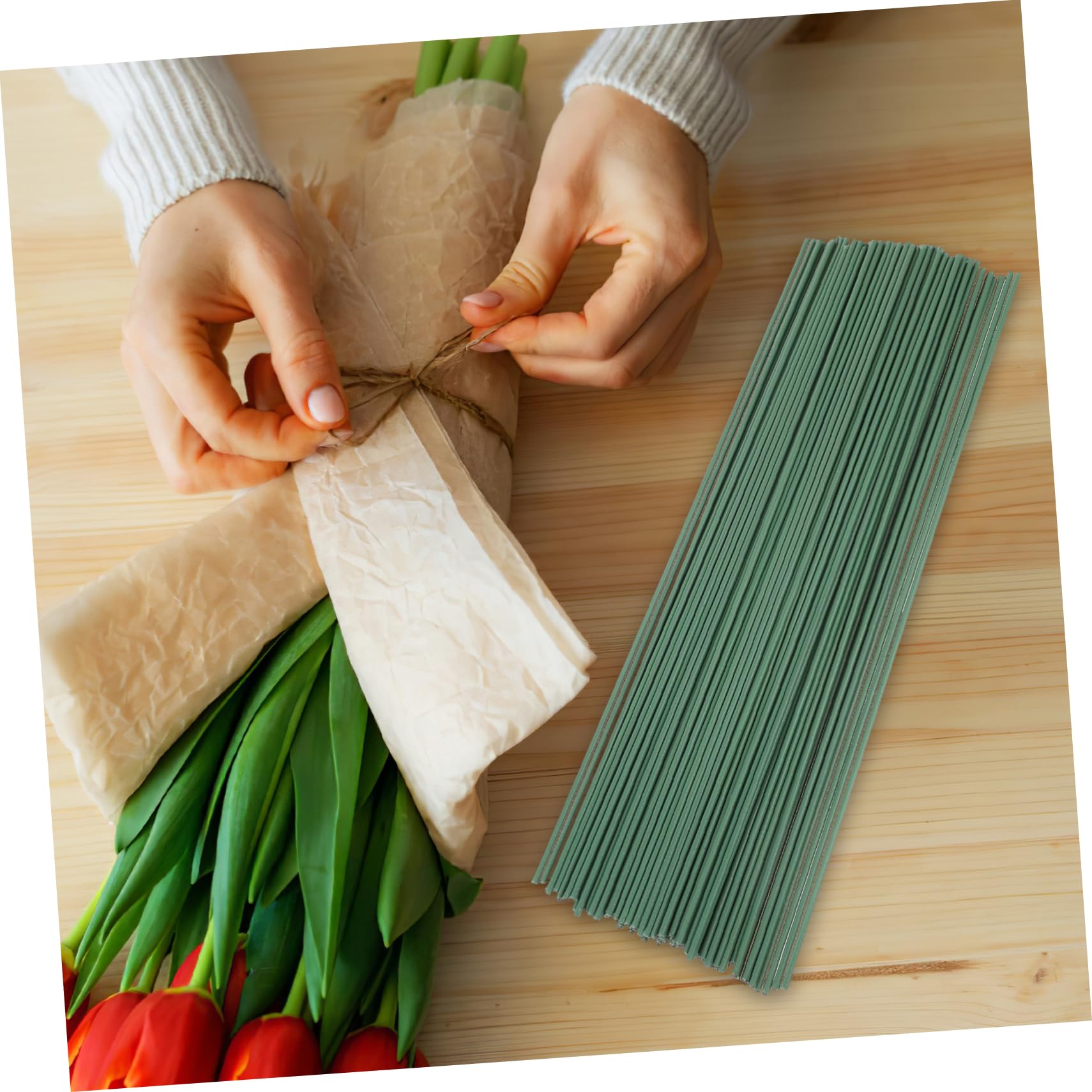 Housoutil Floral Stem Wires 100pcs Metal Flower Stem DIY Floral Rod for Artificial Flower Making