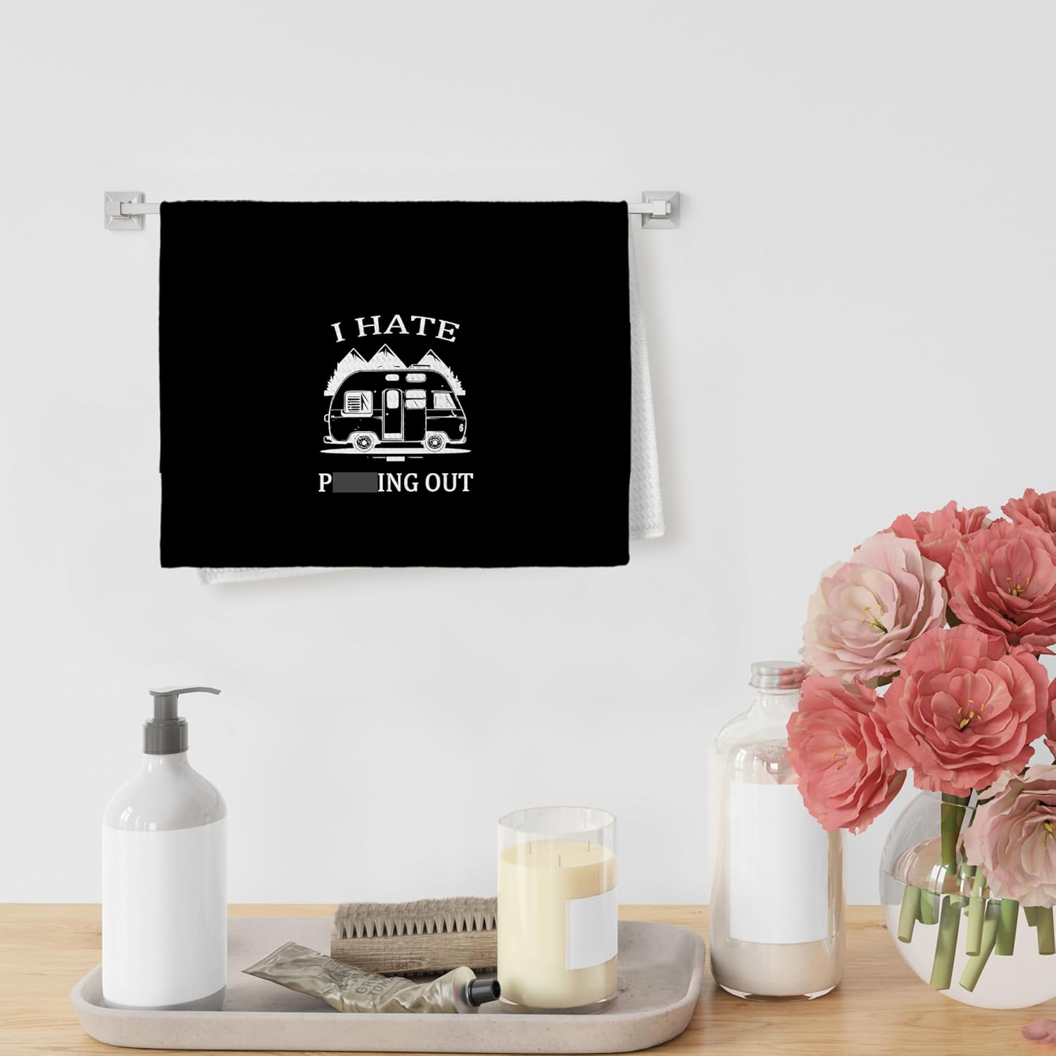 Funny Camping Kitchen Towels - Camper Gifts Dish Hand Tea Towels for Kitchen Decor, I Hate Out Decorative Hand Towel, Camping Trailer Accessories Decor for Kitchens Bathroom, 16x24inch - Image 6