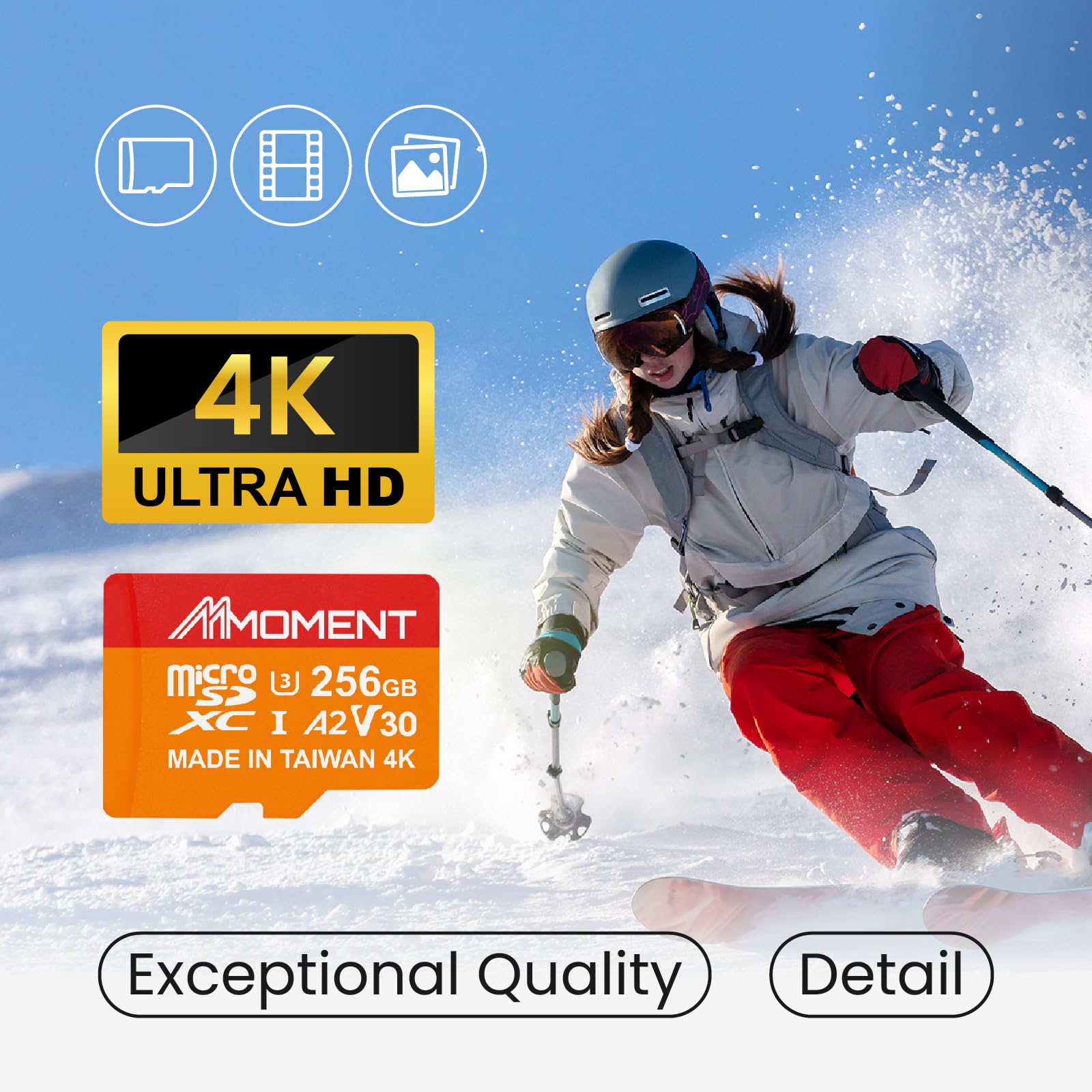 MMOMENT Carte micro SDXC 256 Go, A2, UHS-I, U3, V30, compatible classe 10, vitesse de lecture jusqu'à 160 Mo/s, vitesse d'écriture jusqu'à 120 Mo/s, adaptateur SD inclus