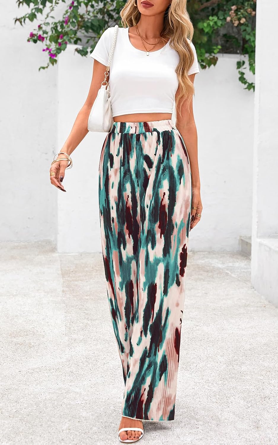 PRETTYGARDEN Womens Pants Dressy Casual Wide Leg Graphic Print Lounge Pants Women Comfy High Waist Pleated Palazzo Pants - Image 7