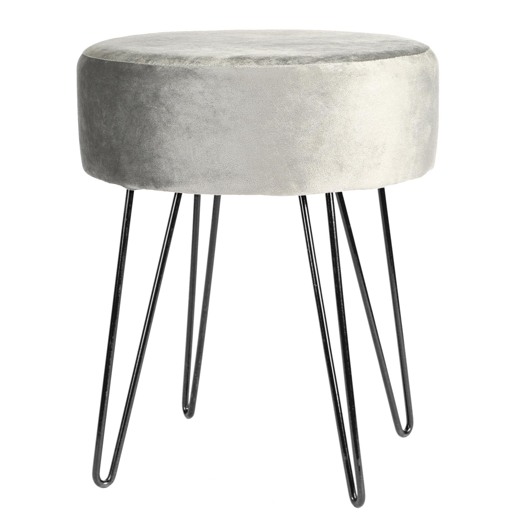 Harbour Housewares Velvet Round Foot Stool - Grey with Black Legs - Small Modern Dressing Table Pouffe Footstool Vanity Seats Vanity Chairs Footstools for Living Room, Bedroom