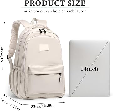 Travel Backpack Womens, Lightweight 14 Inch Laptop Rucksack Bag for Men, Splash-proof & Casual Daypacks for School College Work (White)