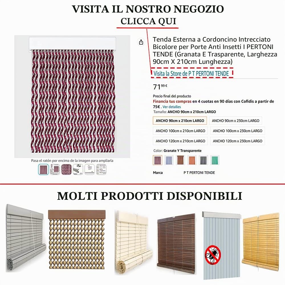 Tenda esterna con cordino marrone e beige per porte anti insetti | Pertoni TENDE (larghezza 120 x 230 cm (lunghezza)