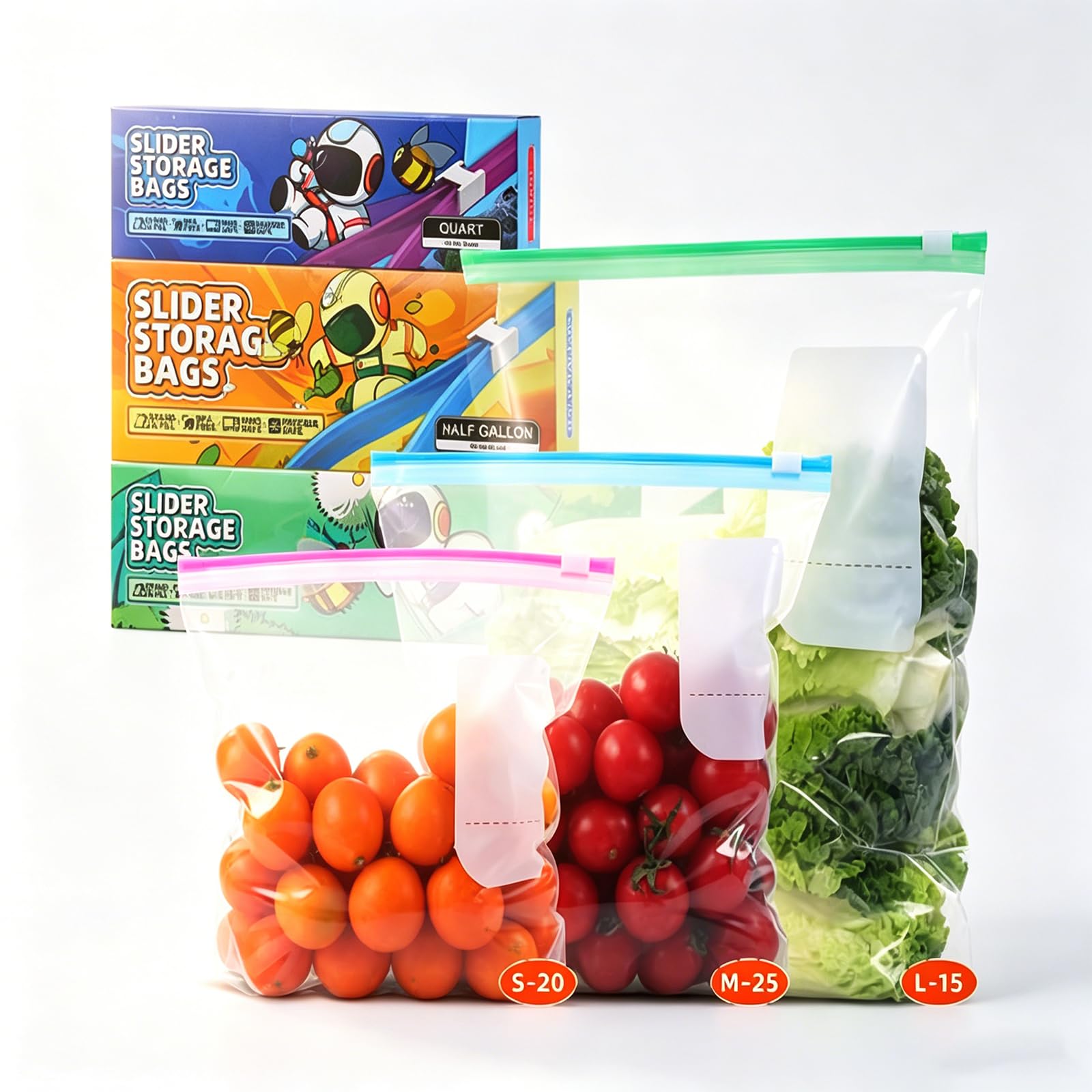 GJWLaie Reusable Ziplock Freezer Bags 60 Pack 4.55L 2.27L 1.14L