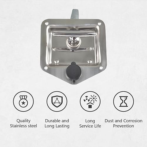 Miniatura 4 de Pestillo de caja de herramientas con cerradura en T, pestillo de puerta de remolque con junta y llaves, acero inoxidable altamente pulido para