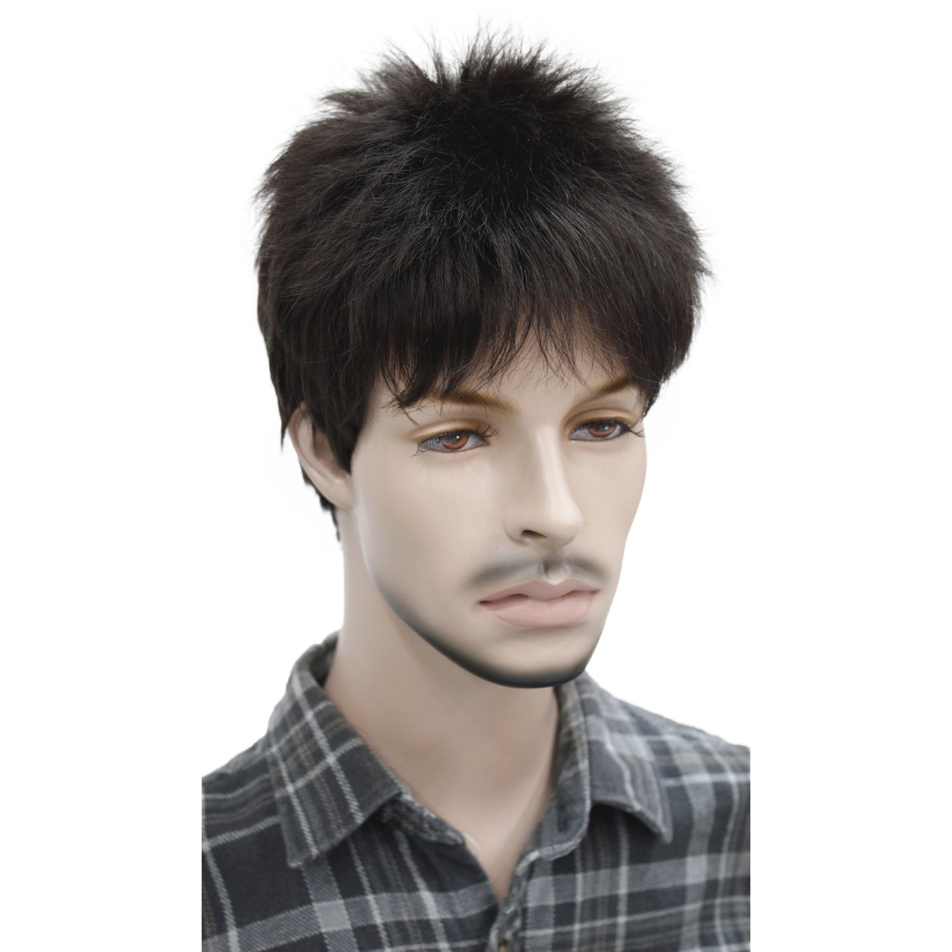 Lydell Men's Wig Natural Black/Brown Short Straight Hair Synthetic Full Wigs Chestnut Brown, #6, 8" - Image 2