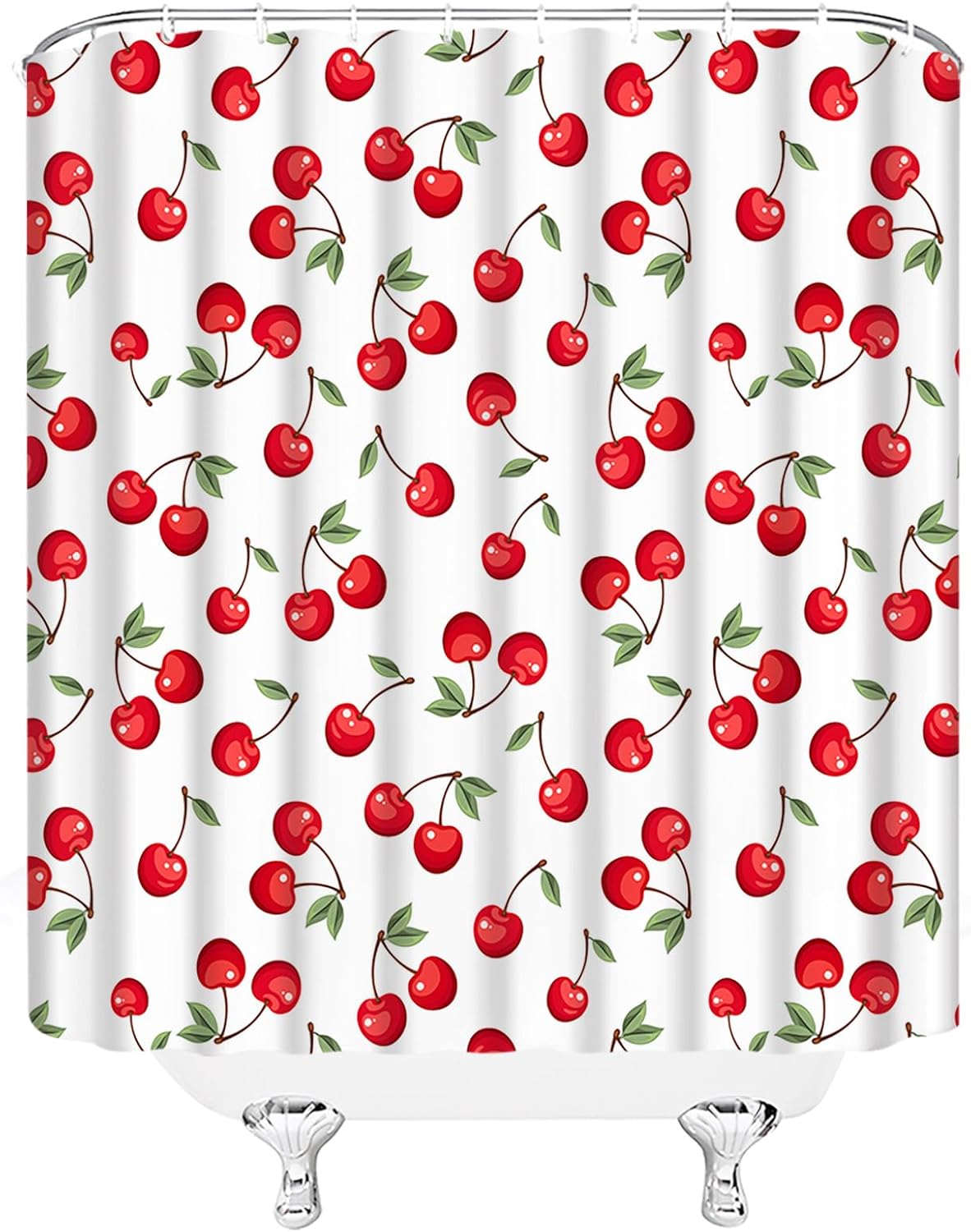 Cherry Shower Curtain Cute Red Fruits Green Leaves Modern Aesthetic Girly Fabric for Bathroom Decor Bathtub with Hooks(70" WX70 H)