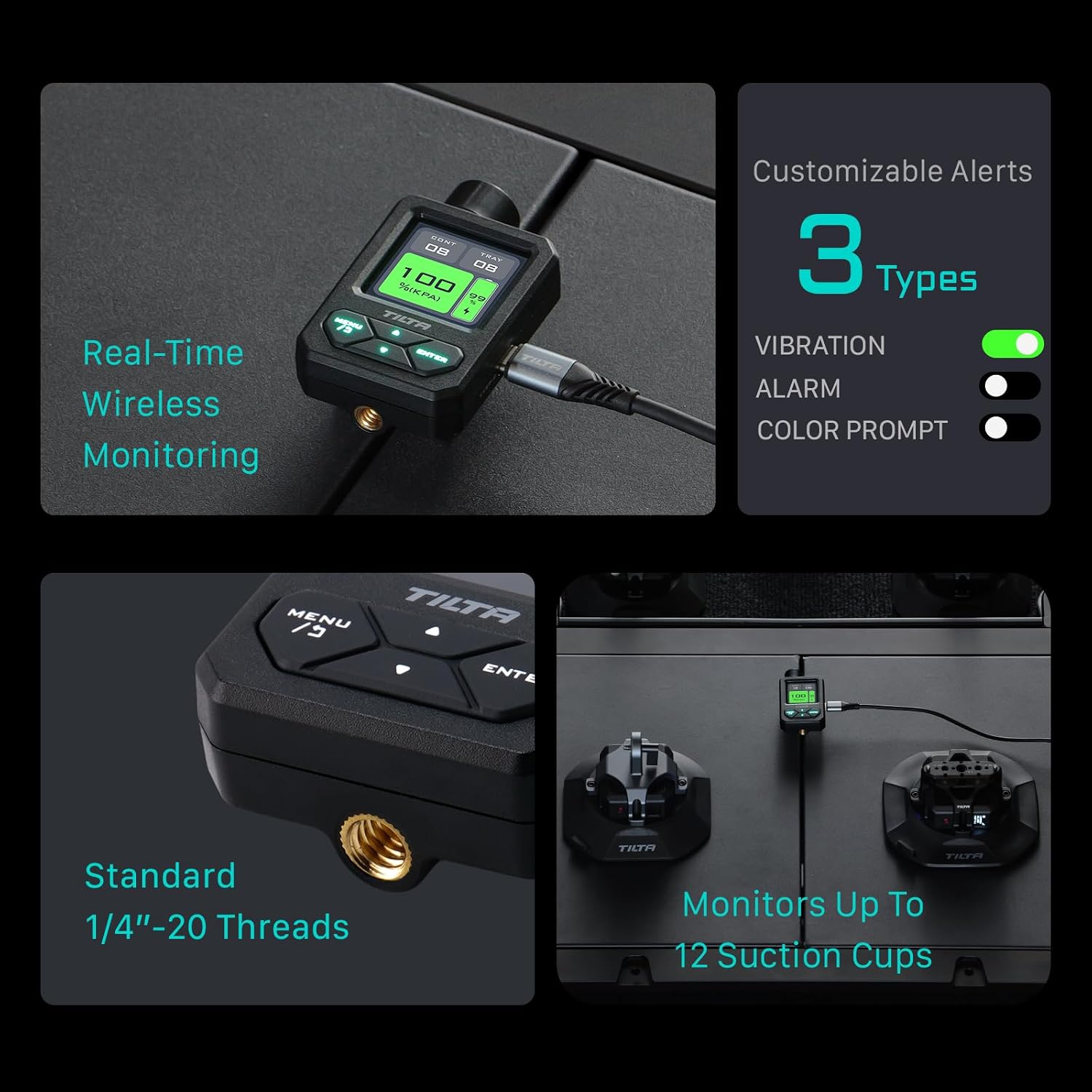 Tilta Wireless Monitoring Module for Hydra Electronic Suction Cup | Real-Time Suction Monitoring, Leak Detection, USB-C Powered | Monitor Up to 12 Suction Cups, Audible and Visual Alarms Alarms