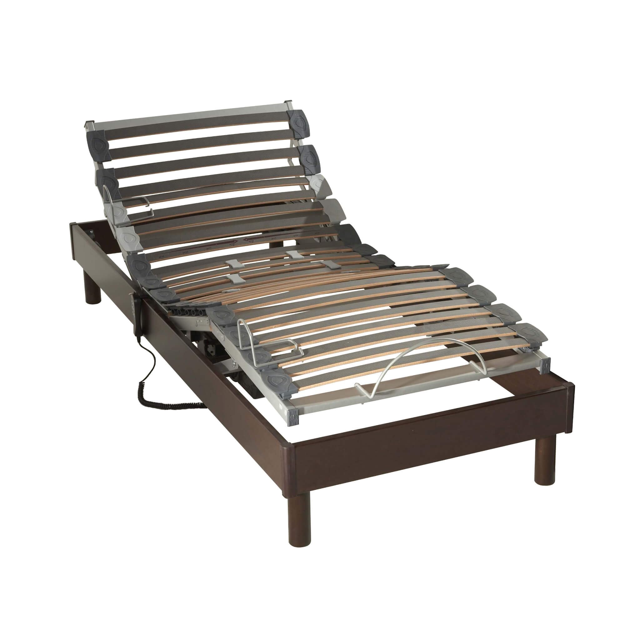Sommier électrique de Relaxation à Lattes en Bois wengé 90x190