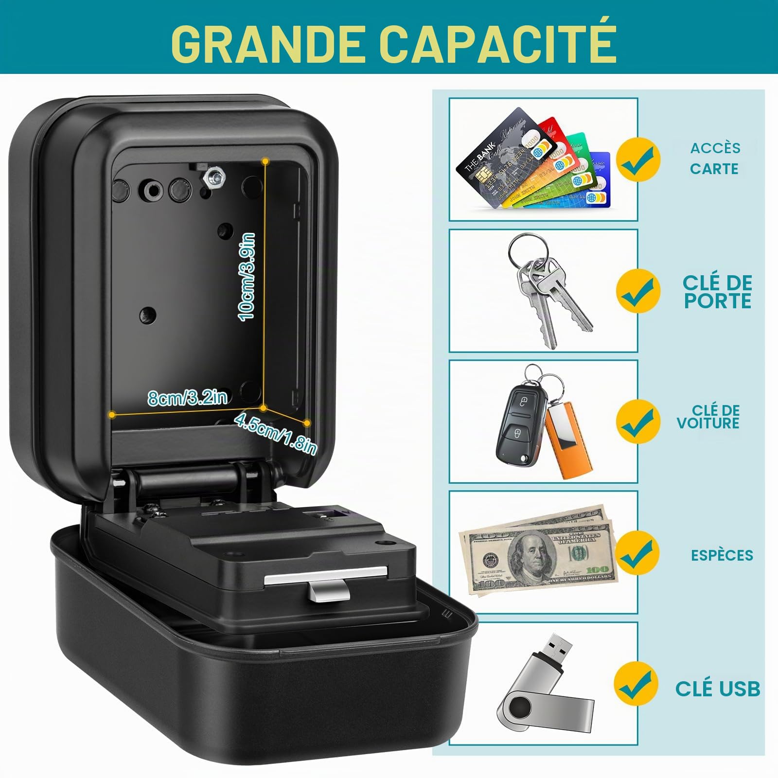 BKNOOU Boîte de verrouillage de clé de voiture, boîte de verrouillage de fenêtre de voiture pour Turo, boîte de verrouillage de voiture robuste et étanche, boîte à clés de fenêtre de véhicule pour