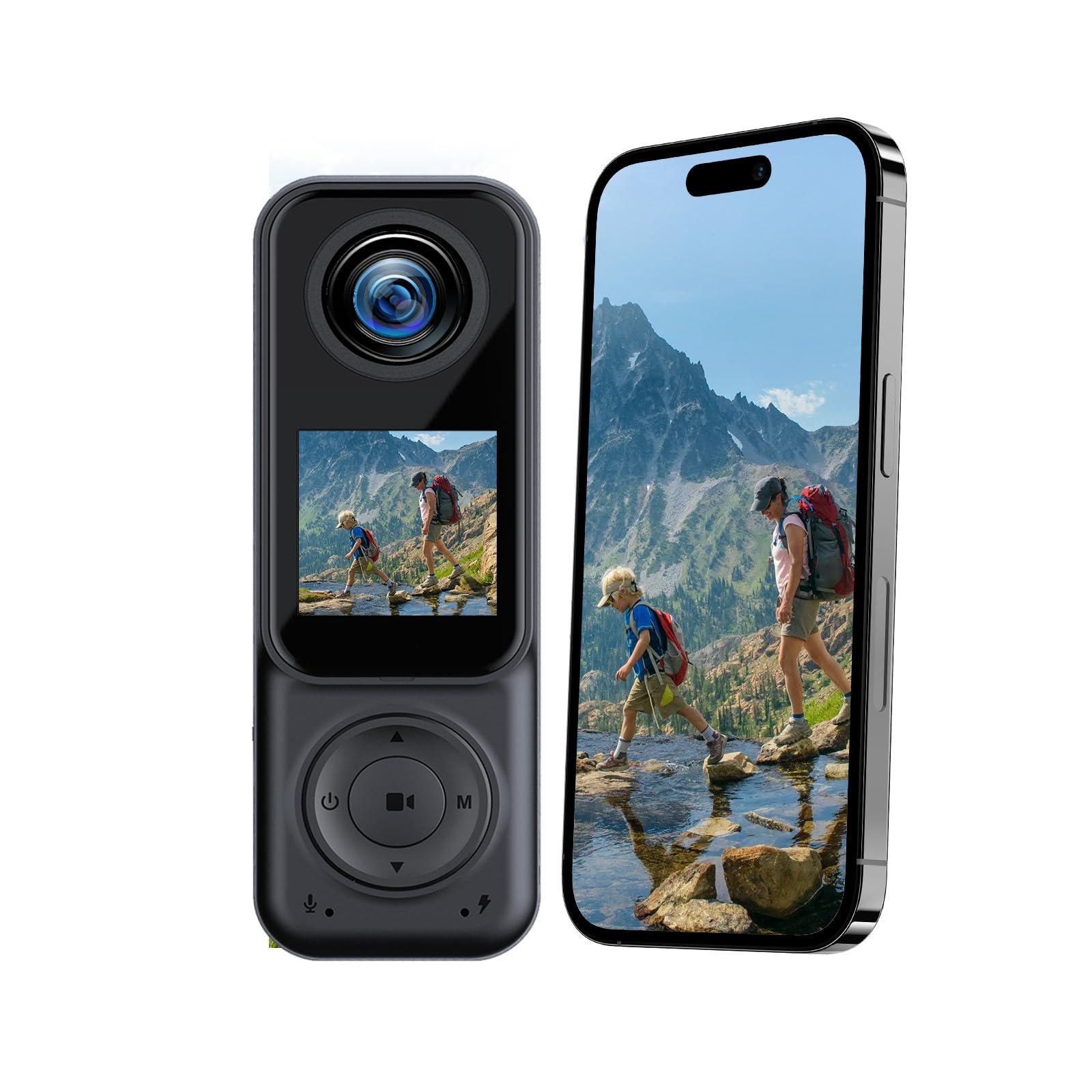 Action camera portatile POV con doppio obiettivo 2K, registratore impermeabile con WiFi abilitato, videocamera per acquisizione video a mani libere per ciclismo, viaggi e vlogging all'aperto