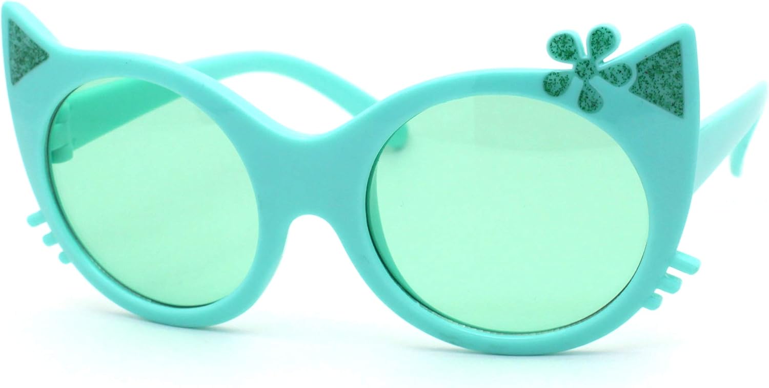 SA106 Girls Kitty Cat Ear Whisker Flower Cat Eye Sunglasses Mint Green