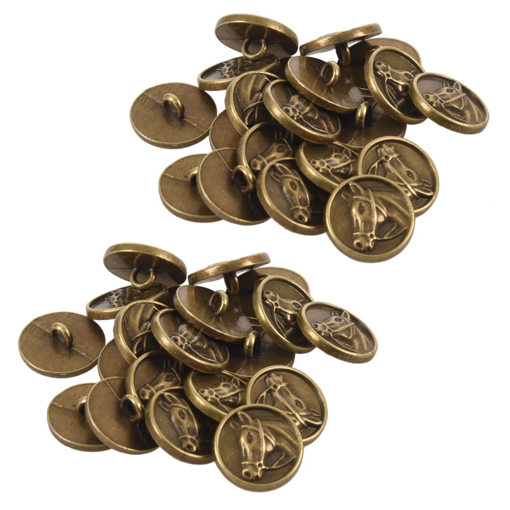 KVSERT 40PCs Buttons Horse Head Carved Round Tone 15mm(5/8 Inch) Dia.