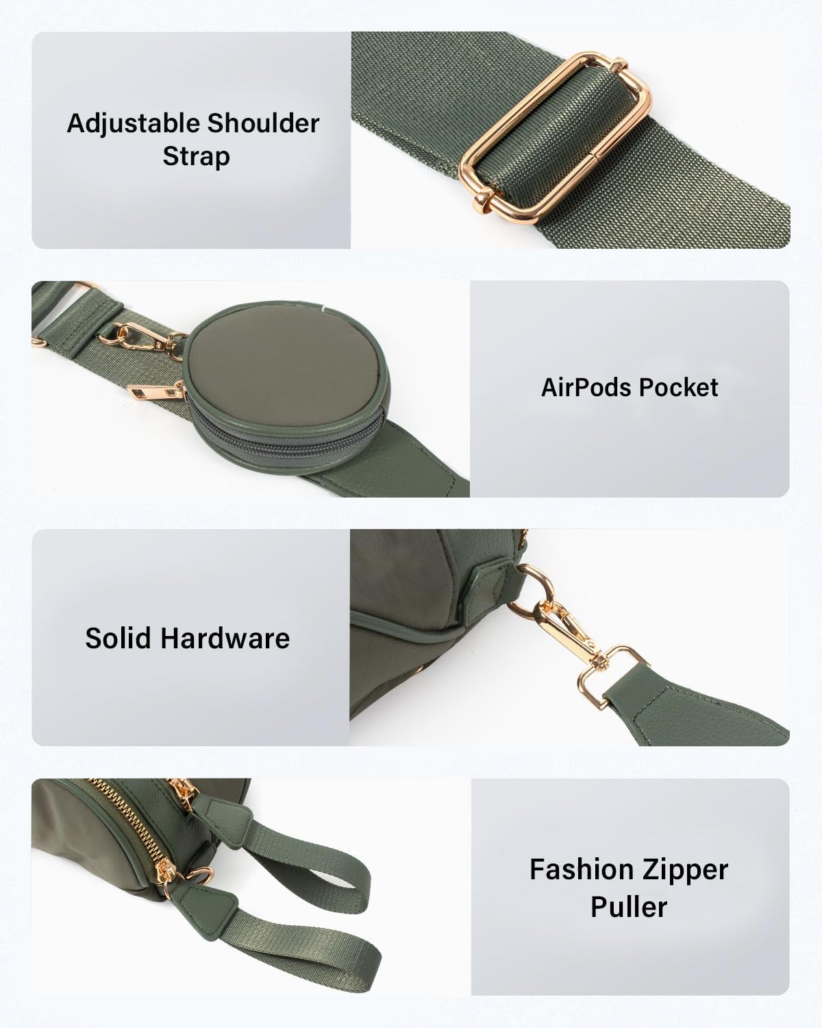 Valentoria Spacious Nylon Crossbody Bags for Women Large Fanny Pack with Removable Wallets Purse Belt Pouch Bean Green