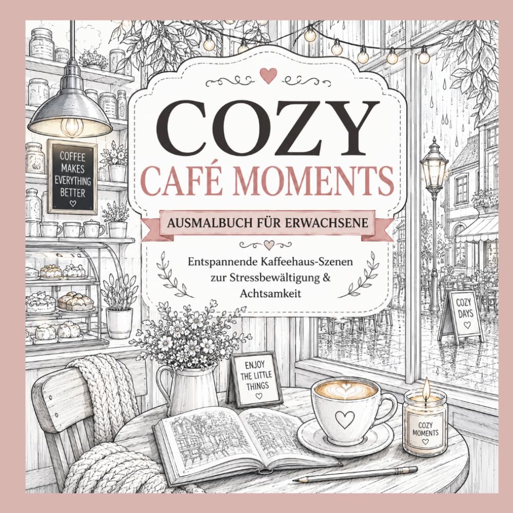 Cozy Café Moments: Ausmalbuch für Erwachsene. Entspannende Kaffeehaus-Szenen zur Stressbewältigung & Achtsamkeit