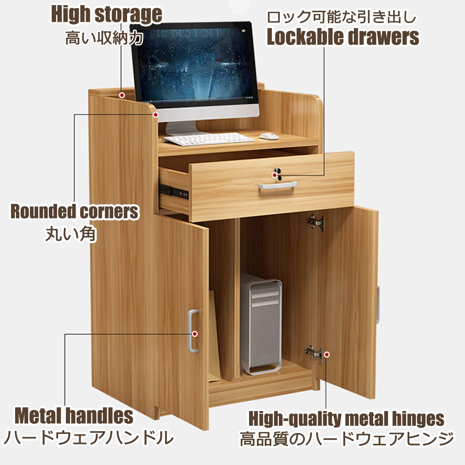Scrivania moderna con cassetto chiudibile a chiave, elegante bancone da ufficio in rovere dorato, 80 cm, elegante postazione di lavoro per reception e ufficio