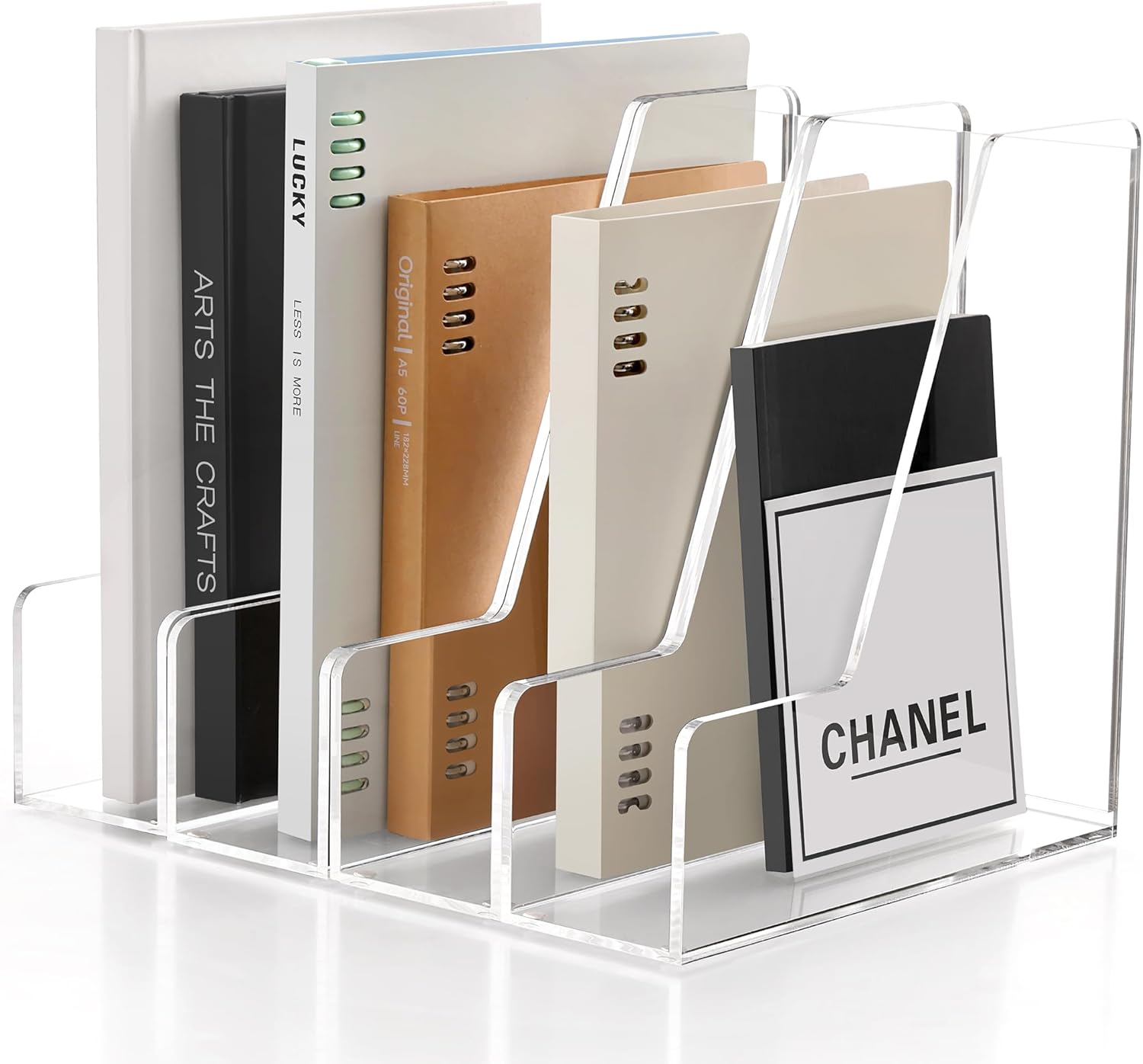 YUXUN 4-Pack Vertical File Holder for Desk, 5MM Thick Acrylic Magazine Holder with Non-Slip Pads, Clear Binder Organizer & Document Rack, Sturdy Desktop Storage for Office, Home & School Lockers