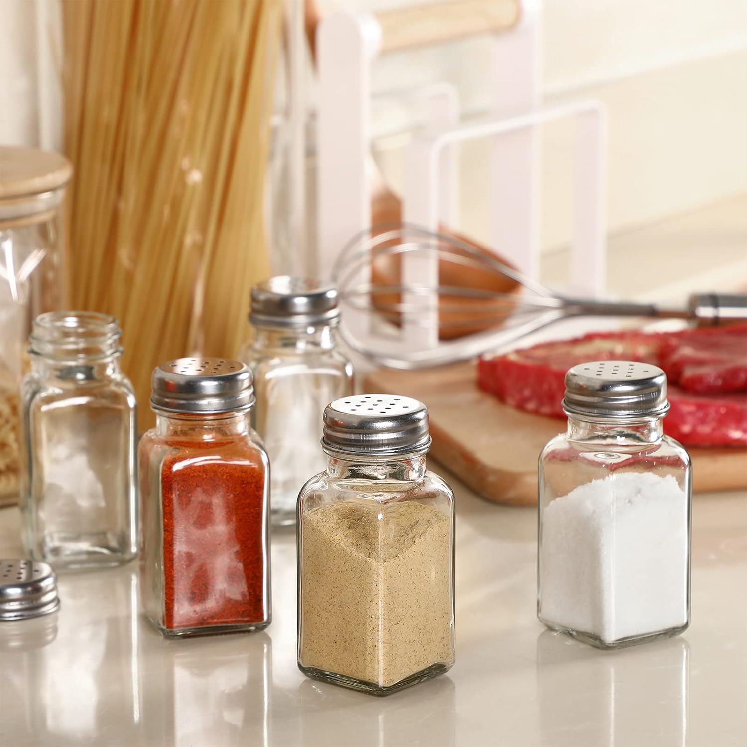 12 Pcs Salt and Pepper Shakers Set Clear Glass, Salt Shaker with Stainless Lid Spice Jars Kitchen Gadgets, Farmhouse Home Decoration Housewarming Gifts