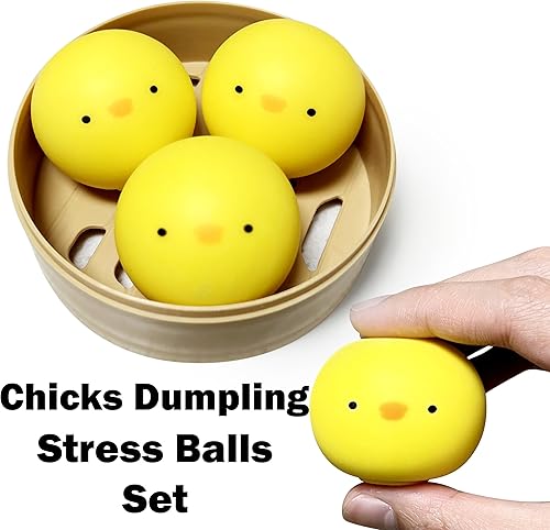 Miniatura 3 de ZTATU Mini Pollito Empanada Juguetes Blandos para Aliviar la Ansiedad (Paquete de 3) Bolas de Estrés para Niños, Bola Blanda para Aliviar el Estrés,