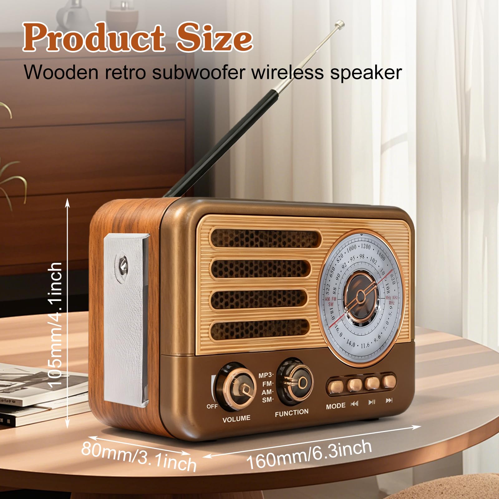 Radio rétro avec Bluetooth, transistor vintage, petite radio AM/FM/SW, prend en charge la lecture USB/TF/Aux-MP3, rechargeable, pour la maison, le bureau, l'extérieur