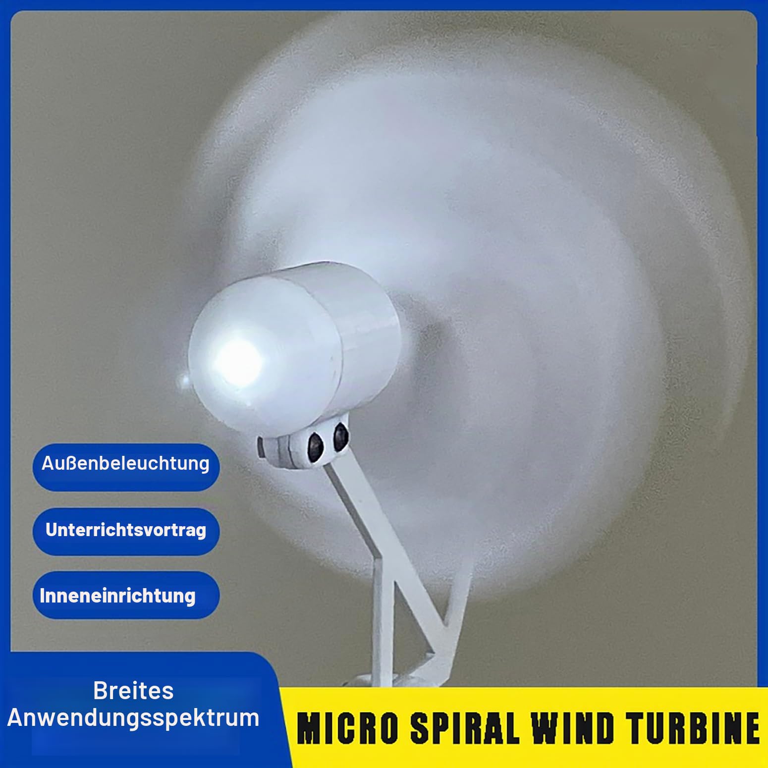 DIY-Windturbinenmodell 10W Mikro-Windturbine 12V Spiralförmige Vertikaler Windgenerator Mit LED-Licht, Dauermagnet-Generator Mit Reiner Kupferspule Für Forschung, Lehre, Dekoration,Weiß
