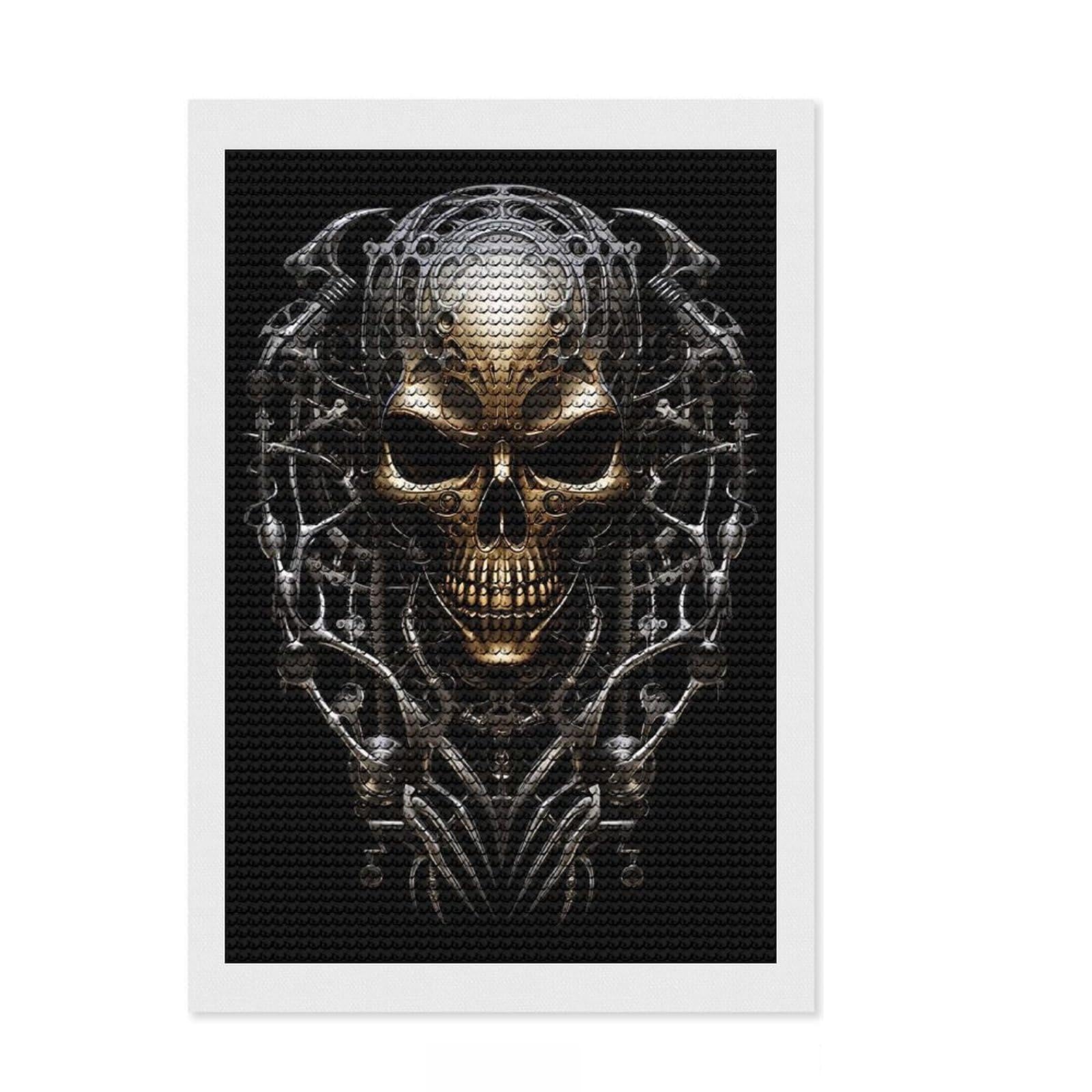 Junmoney Metallic Skull Artwork Diamond Painting Set 8"x12", Sparkling Round Gems, Satisfying Creative Project, Fun Craft Experience, Office Decor