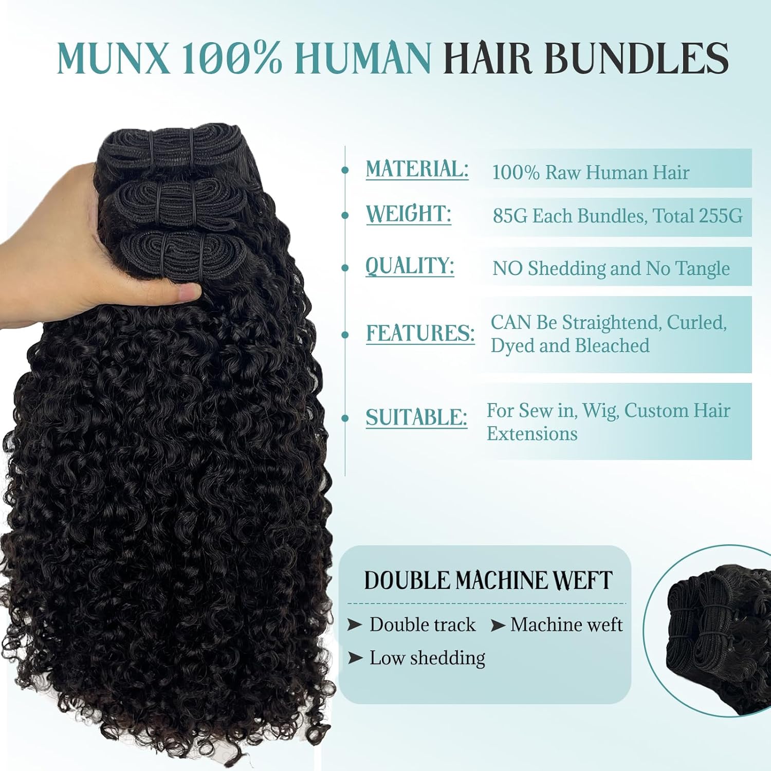 Curly Bundles Human Hair 12 14 16 Inches 100% Unprocessed Quick Weave 3c4a Water Wave Real Human Hair Extensions Natural Black Wet and Wavy Double Weft for Black Women