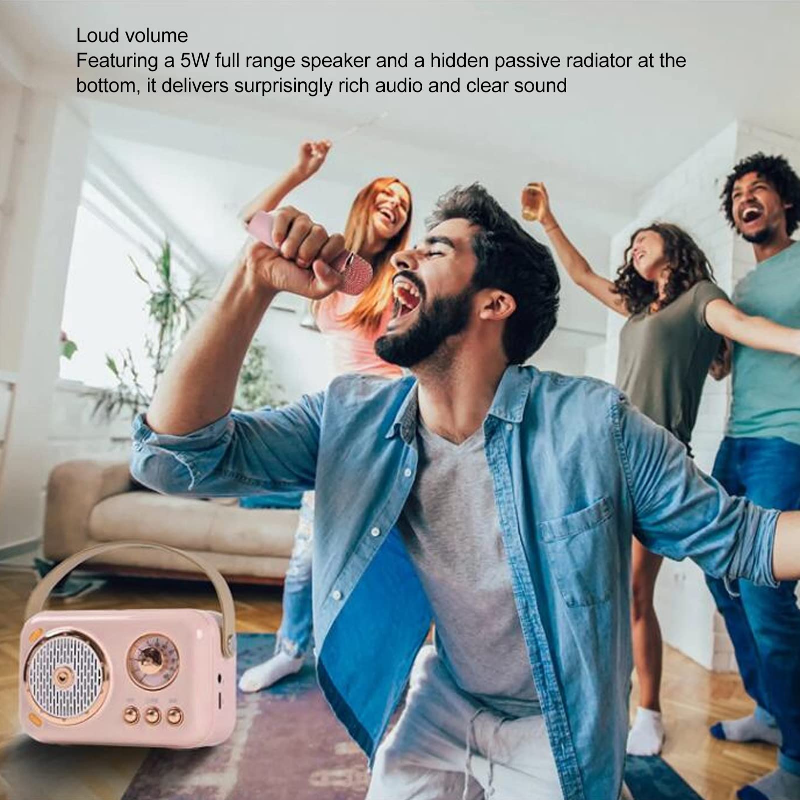 Mini Macchina per Karaoke con Set di Microfoni Wireless, Altoparlante Bluetooth retrò Portatile Rosa, Supporto AUX, Scheda TF, per Feste per Bambini e Adulti