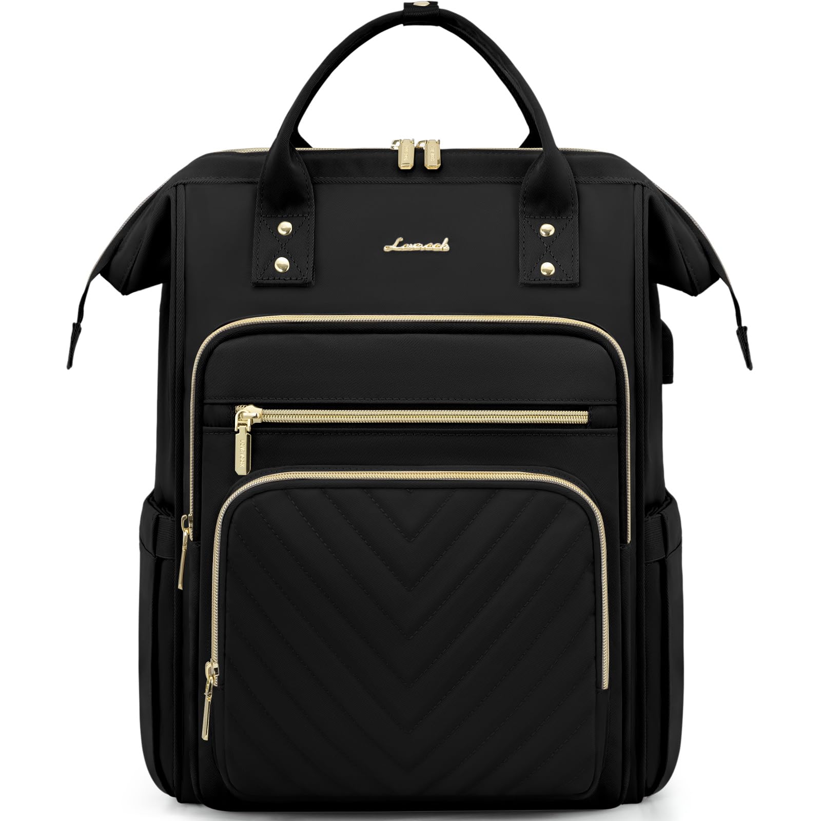 LOVEVOOK Rucksack Damen, 15,6 Zoll Laptop Schulrucksack Mädchen Wasserdicht, Elegant Arbeitstasche Lehrertasche Reiserucksack, Schultasche Tagesrucksack Backpack Women für Uni Büro Reise, Schwarz