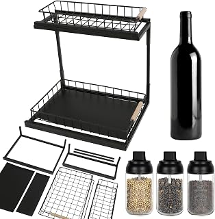 Fopp Under Sink Organizer 2 Tier Under Sink Organizers & Storage Carbon Steel Extendable Cabinet Organizer Shelf Versatile Slide Cabinet Organizer for Home Kitchen Bathroom Office
