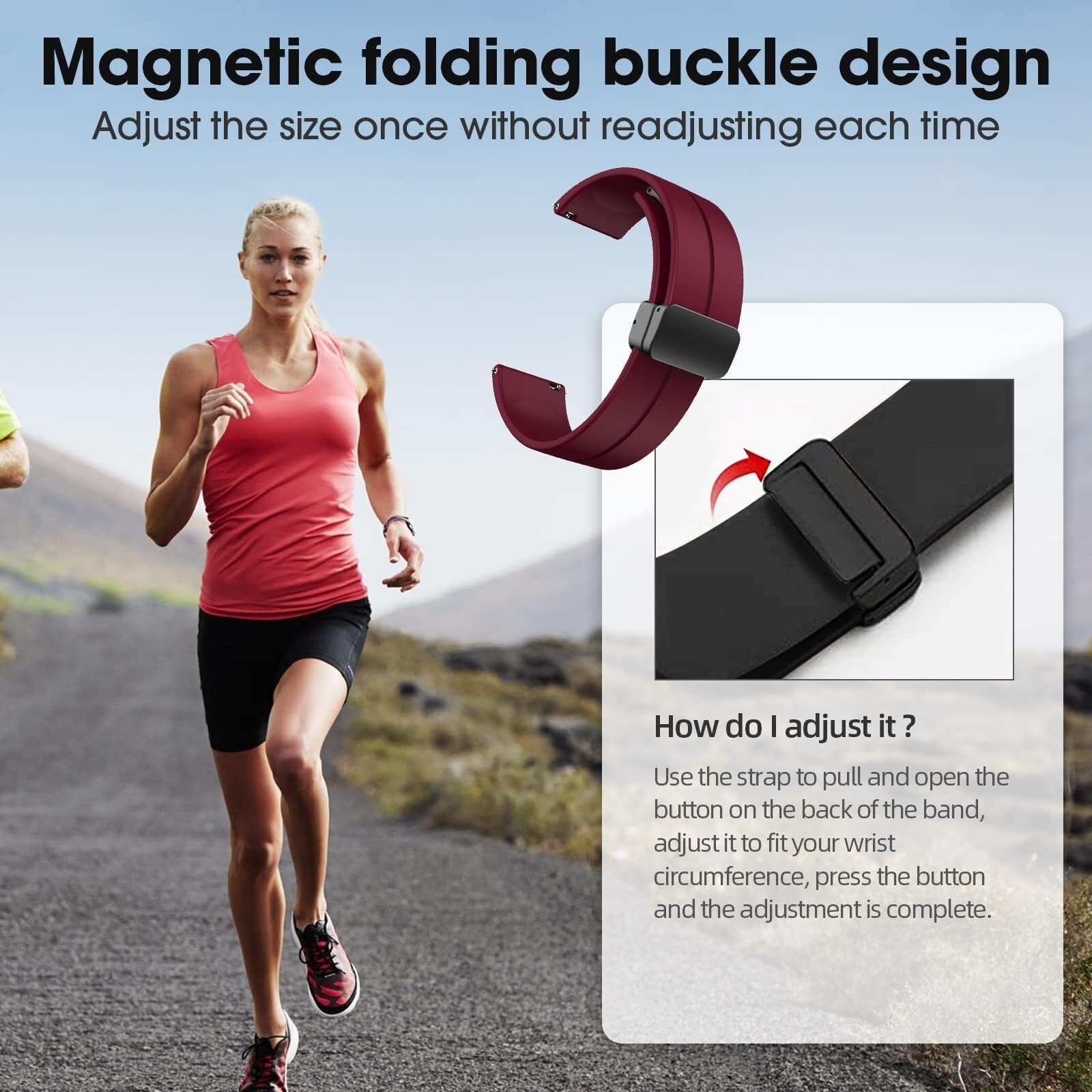 ZUC Cinturini in silicone da 20 mm 22 mm, cinturini per orologi sportivi a sgancio rapido con fibbia pieghevole magnetica per uomo donna