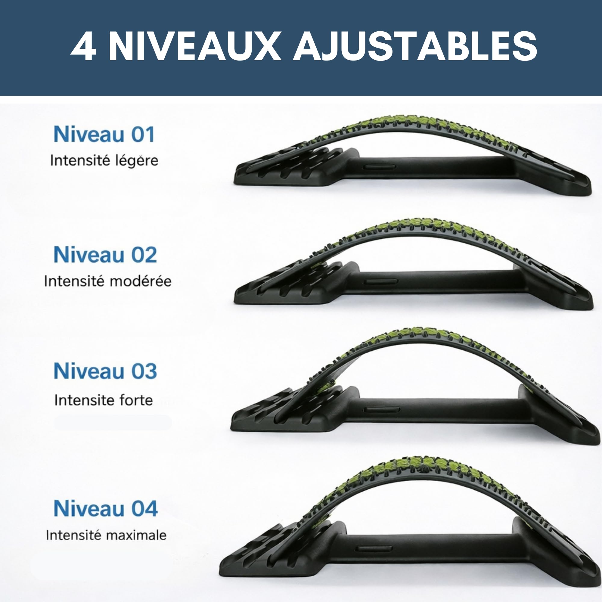 APAISIO Masseur de Dos Etirement Dos Soutien Lombaire Fitness | Cale Dos Planche Dorsale Extenseur et Massage | Équipement de Stretch Soutien 4 Niveaux Réglables pour Hernie Discale, Sciatique