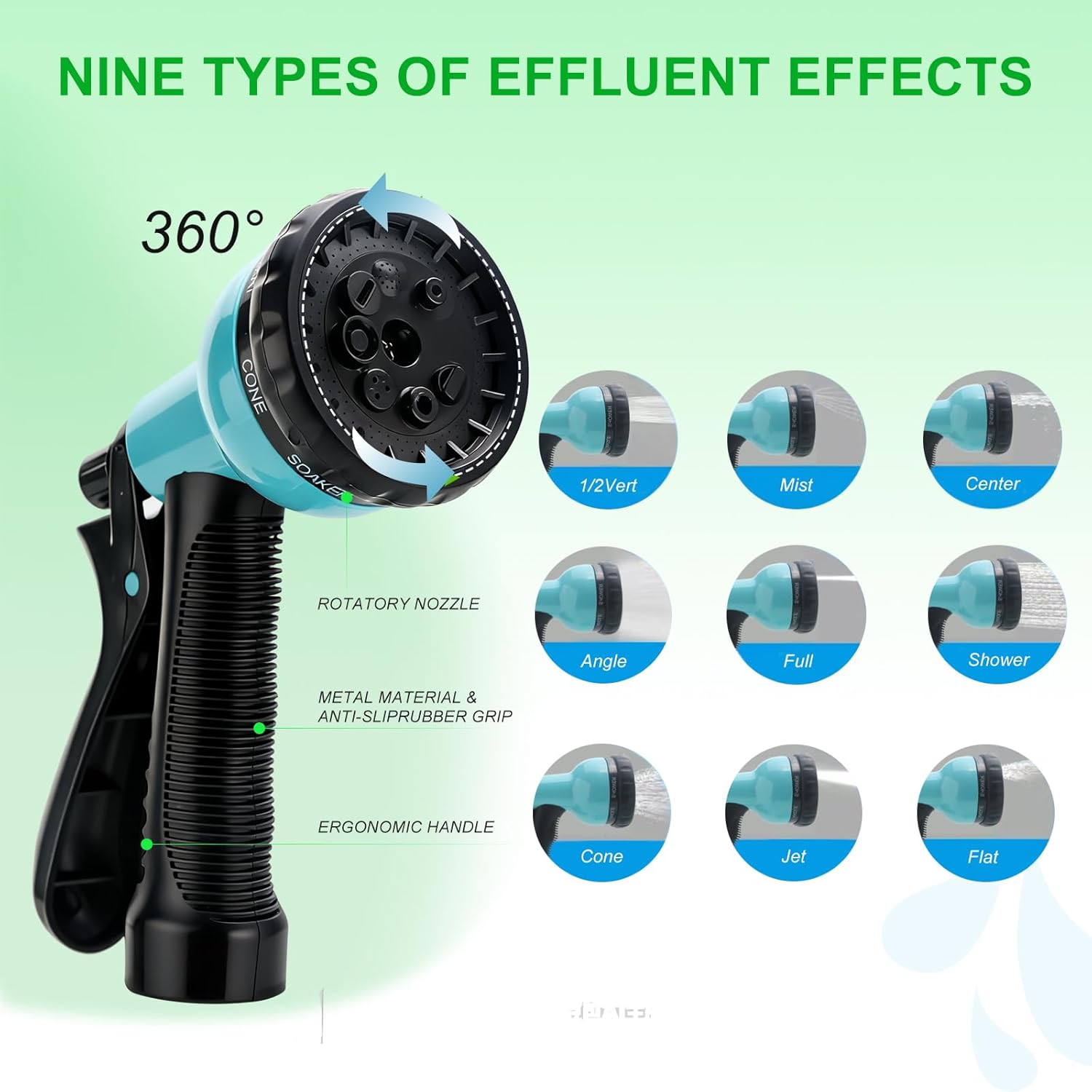 [Blue and green are shipped randomly.]RV External Shower, 3/8 in by 15-Foot Coil Hose with 1/2 Inch Quick Connect Adapter for RV Outdoor Shower, Boat Hose Coil, 3/4 Inch Fittings (With Sprayer)