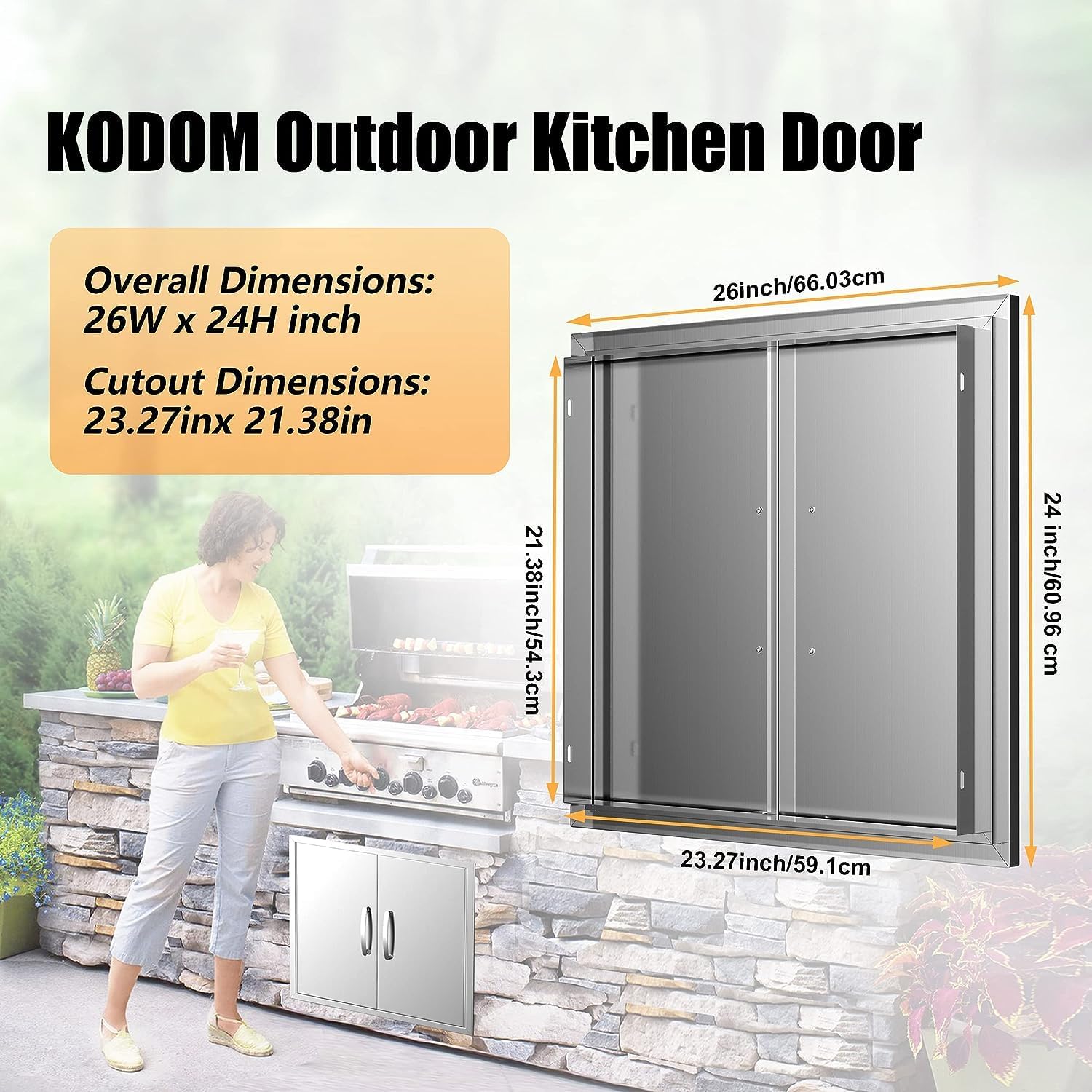 BBQ Access Door 26W x 24H Inch, Stainless Steel Double Weatherproof Outdoor Kitchen Doors for Island and Cabinet