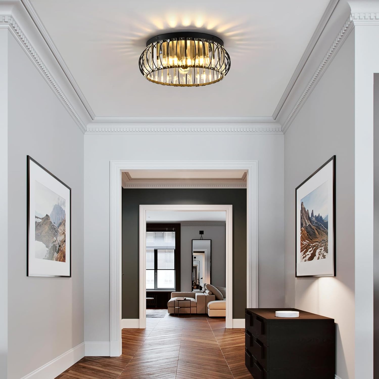 Semi Flush Mount Ceiling Light,3-Light Modern Close to Ceiling Light Fixtures, Crystal Ceiling lamp Hallway Light Fixtures for Foyer Bedroom Kitchen Laundry Room Living Room