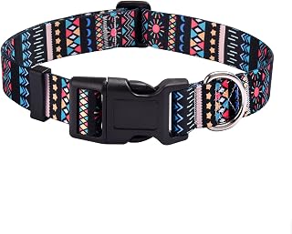 Mihqy Dog Collar with Bohemia Floral Tribal Geometric Patterns - Soft Ethnic Style Collar Adjustable for Small Medium Large Dogs(Black Bohemia,S)