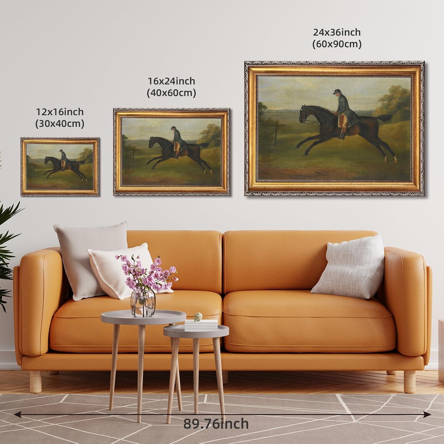 Large Gold Framed A Hunter Being Exercised by a Groom By John Nost Sartorius Canvas Wall Art Classic Horse Riding Equestrian Oil Paintings Reproduction Poster Prints Countryside Artwork 24x36inch