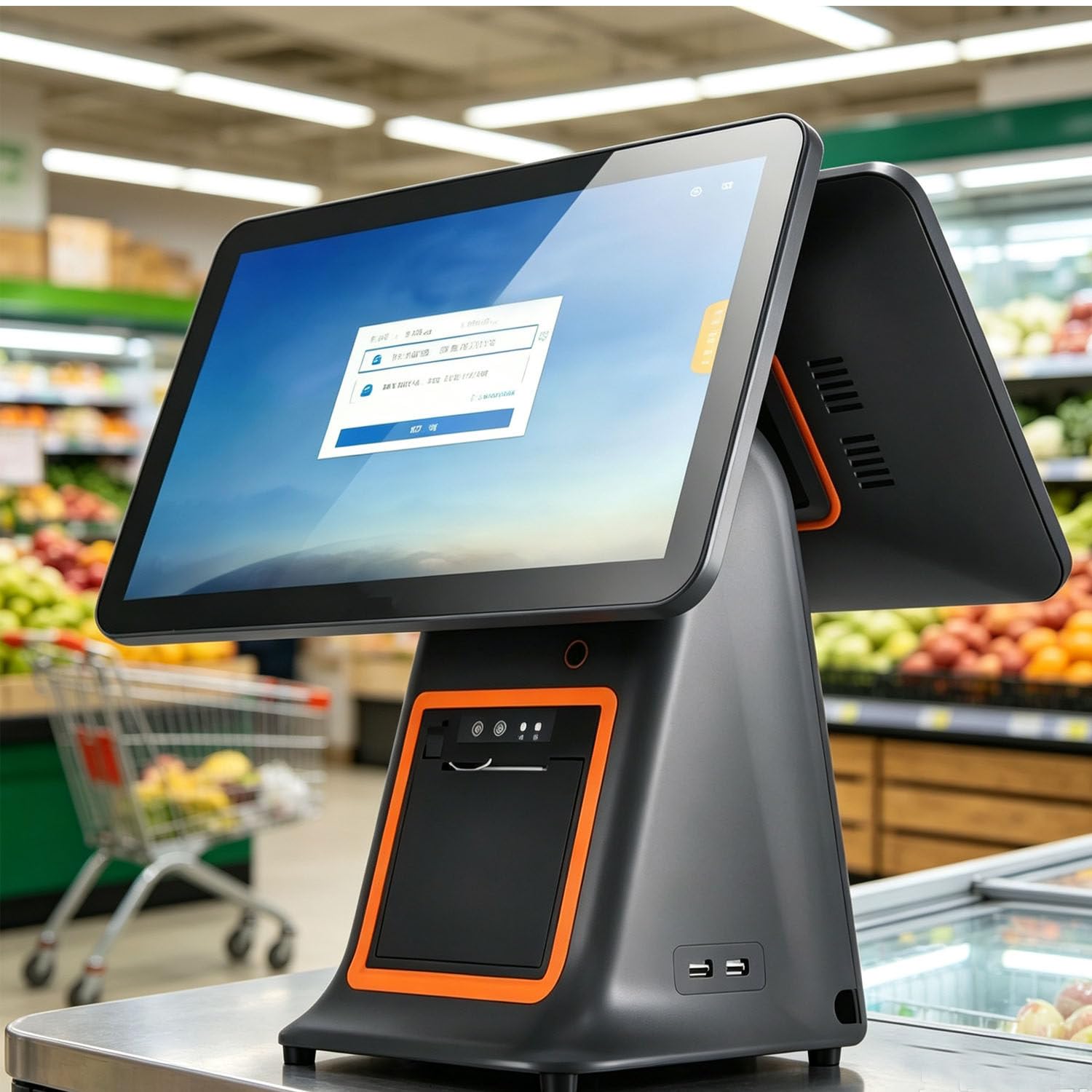 Terminal kasowy POS dla firm z wieloma interfejsami, wbudowaną drukarką termiczną i podwójnym ekranem dotykowym do sklepów, kawiarni i restauracji dualscreen