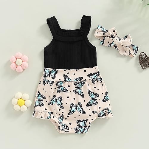 Miniatura 2 de Conjunto de 3 piezas de ropa de verano para niñas pequeñas, con cuello halter acanalado, body + pantalones cortos florales + diadema