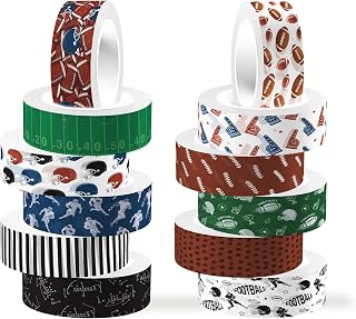 12 Rolls Football Washi Tape Sports Rugby Masking Tape Sport Decorative Tape for Scrapbook Journaling DIY Art Craft Party Decor Gifts Wrapping 16.4FT