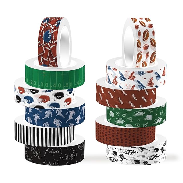 12 Rolls Football Washi Tape Sports Rugby Masking Tape Sport Decorative Tape for Scrapbook Journaling DIY Art Craft