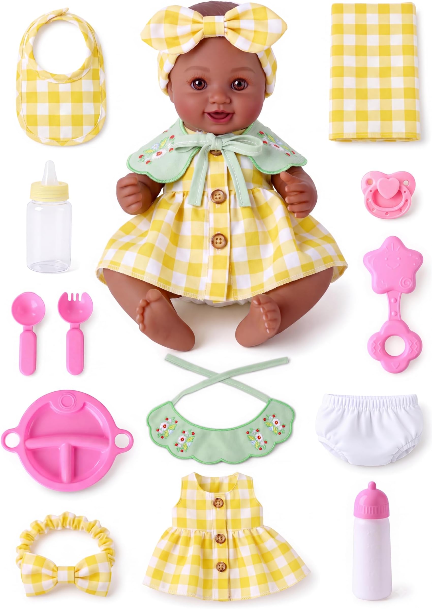 BABESIDE Black Baby Doll Set, 12 Inch Full Vinyl Bath Realistic Baby Doll